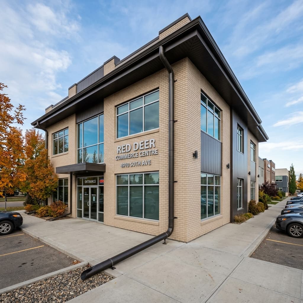 Commercial 6 inch heavy duty eavestrough installation in Edgar Industrial Red Deer Alberta